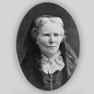 Elizabeth Blackwell, 1821-1910, oval bust, wearing a wedding veil.
