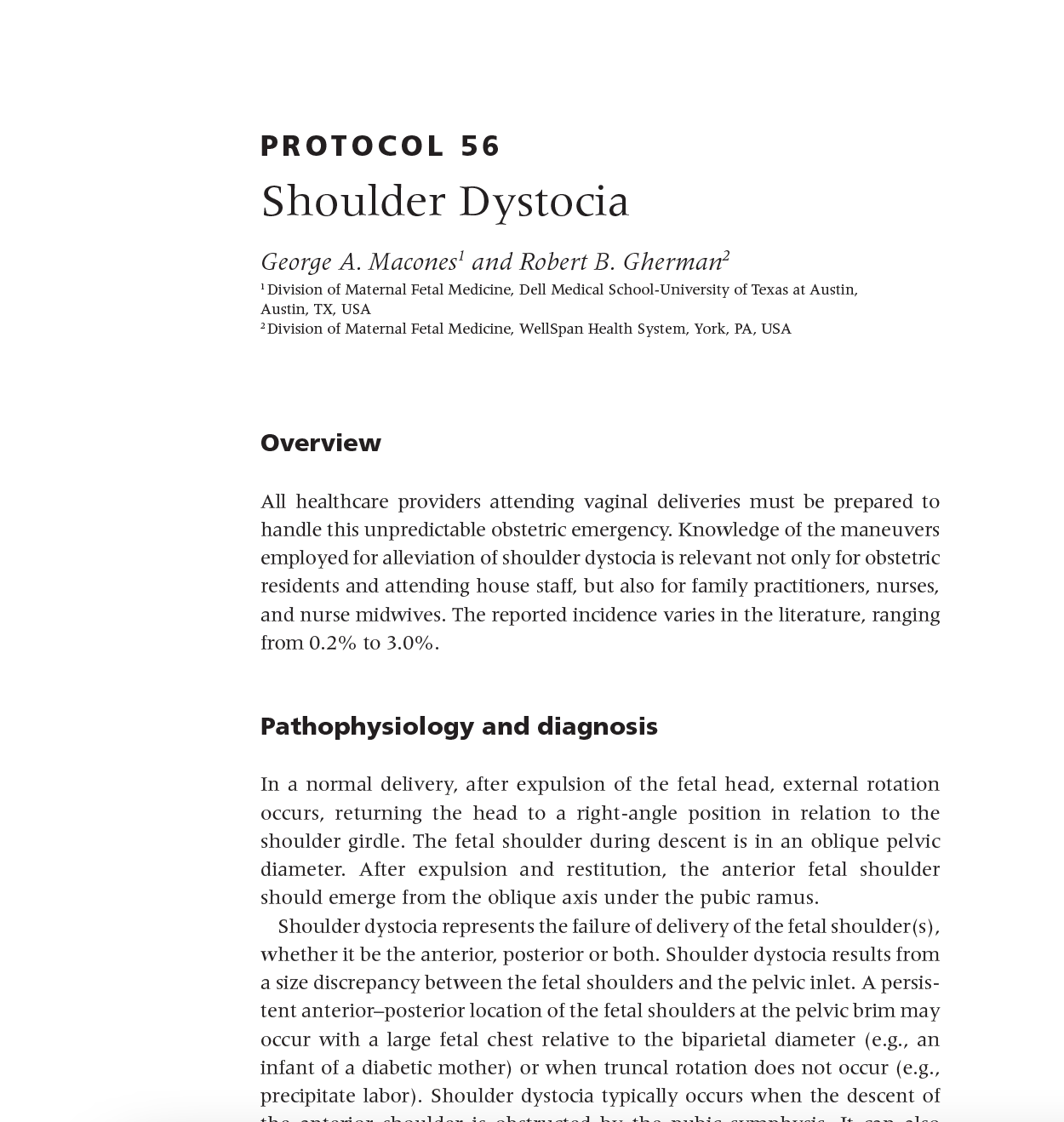 Protocols for High-Risk Pregnancies, 7th Edition: Protocol 56 - Shoulder Dystocia
